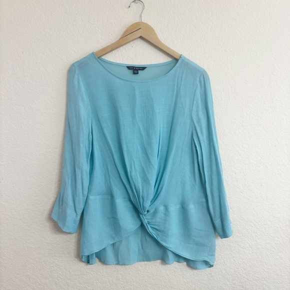 Zac & Rachel Turquoise Solid 3/4 Sleeve Blouse Size Large - Picture 1 of 5